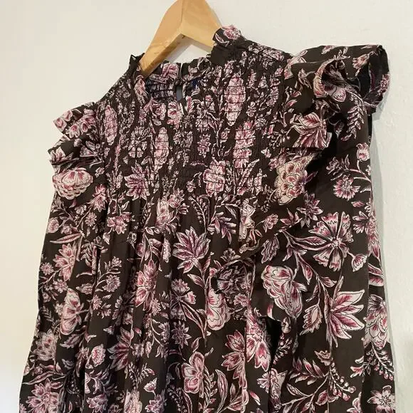 Gap Floral Smocked Ruffle Boho Top, Brown, Size XS - Picture 5 of 12